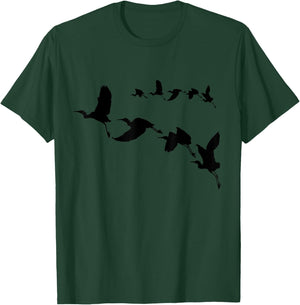 Cranes Flight Bird Ornithology Black Silhouette T-Shirt - T-Shirt | Forest
