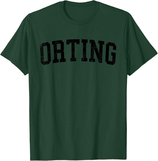 Vintage Orting WA Distressed Black Varsity Style T-Shirt - T-Shirt | Forest