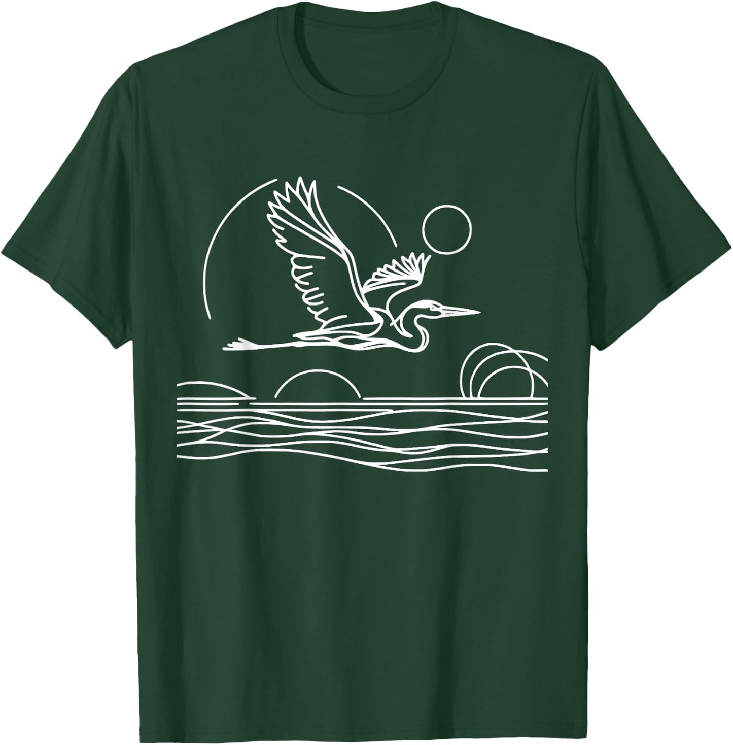 Line Art Bird & Ornithologist Great Blue Heron T-Shirt - T-Shirt | Forest