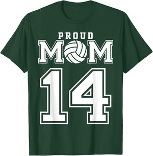 Custom Proud Volleyball Mom Number 14 Personalized Women T-Shirt - T-Shirt | Forest