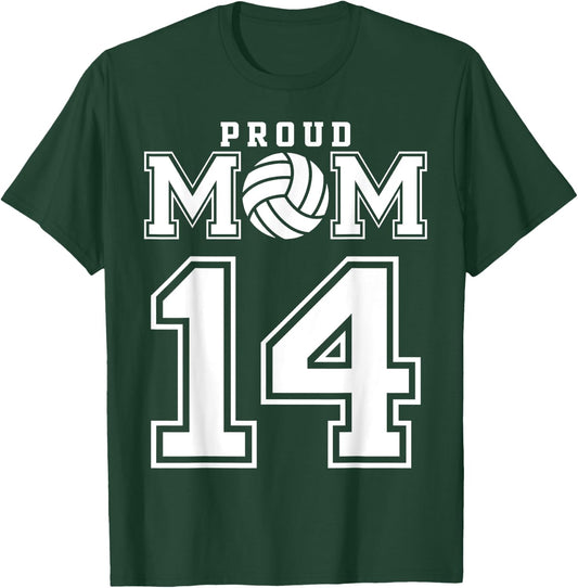 Custom Proud Volleyball Mom Number 14 Personalized Women T-Shirt - T-Shirt | Forest