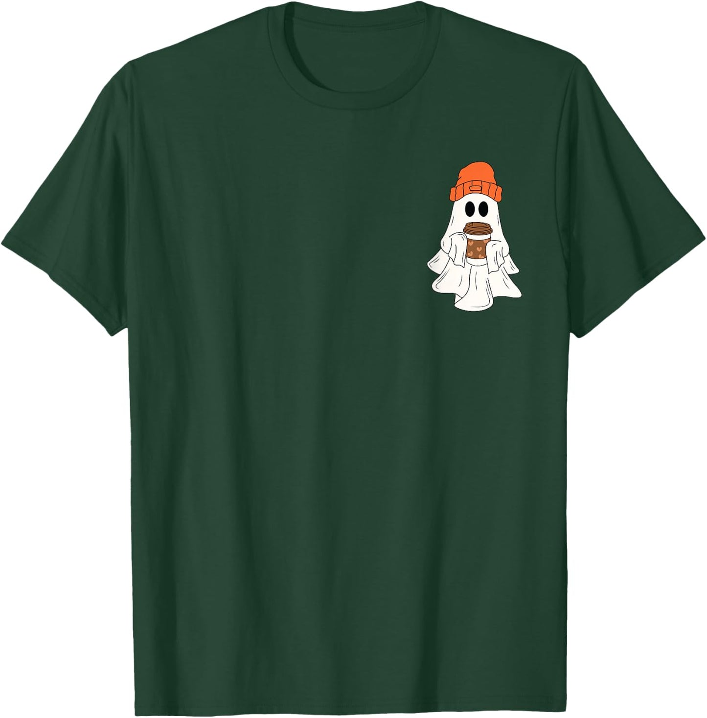 Cute Ghost Drinking Coffee Halloween Ghost Coffee Lover T-Shirt - T-Shirt | Forest