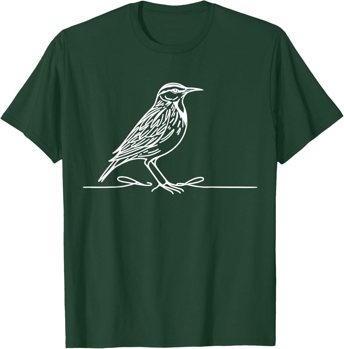 Line Art Bird & Ornithologist Eastern Meadowlark T-Shirt - T-Shirt | Forest