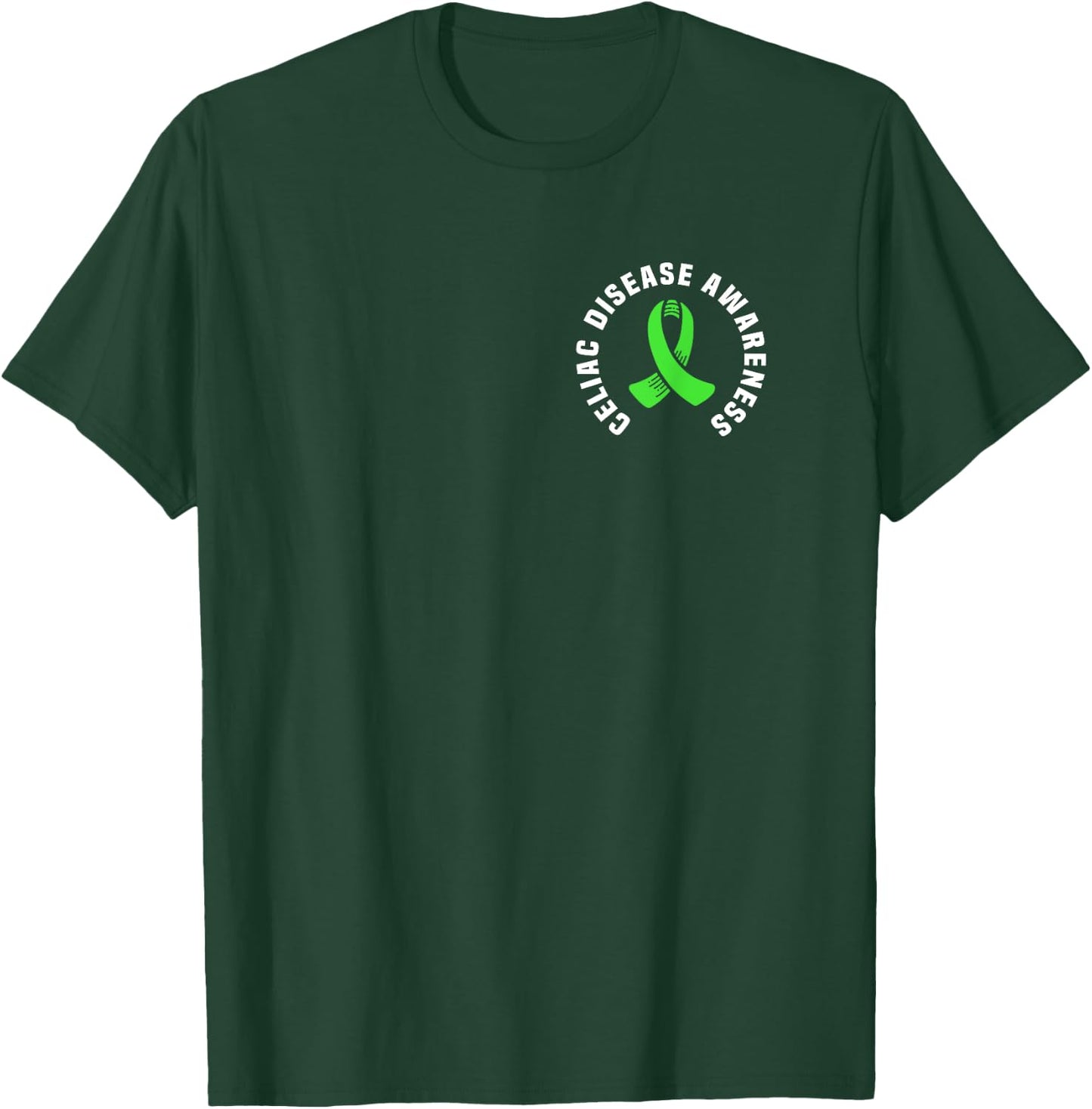 Celiac Disease Awareness Pocket Apparel With Green Ribbon T-Shirt - T-Shirt | Forest