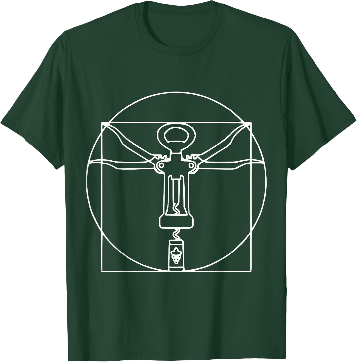 Vitruvian man wine cork screw Leonardo Da Vinci T-Shirt - T-Shirt | Forest