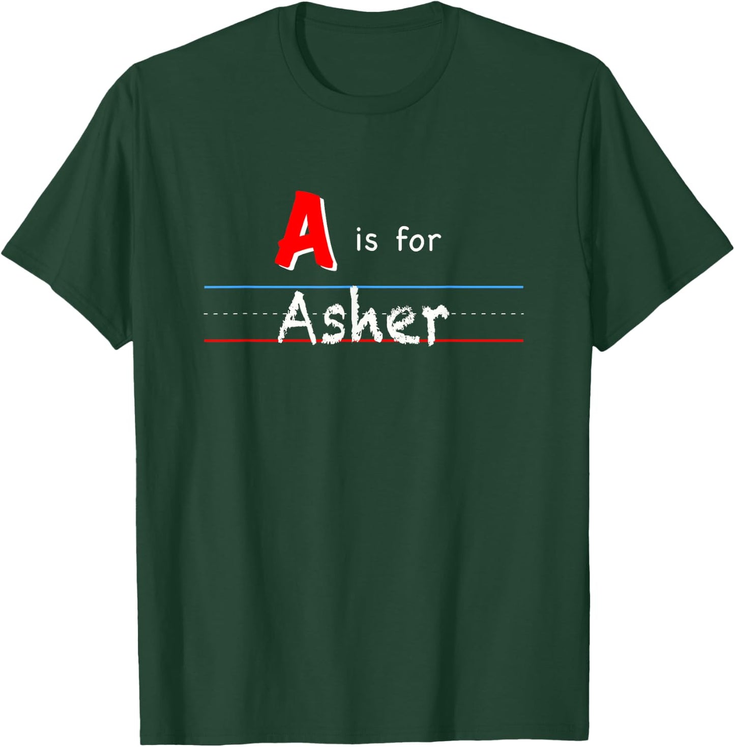 A Is For Asher, boys custom personalized name kids school T-Shirt - T-Shirt | Forest