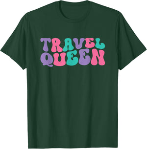 Travel Queen Traveling Retro Vintage Wavy Groovy T-Shirt - T-Shirt | Forest