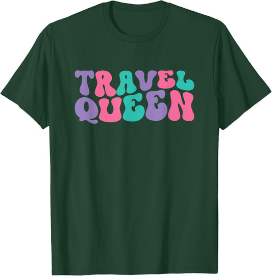 Travel Queen Traveling Retro Vintage Wavy Groovy T-Shirt - T-Shirt | Forest