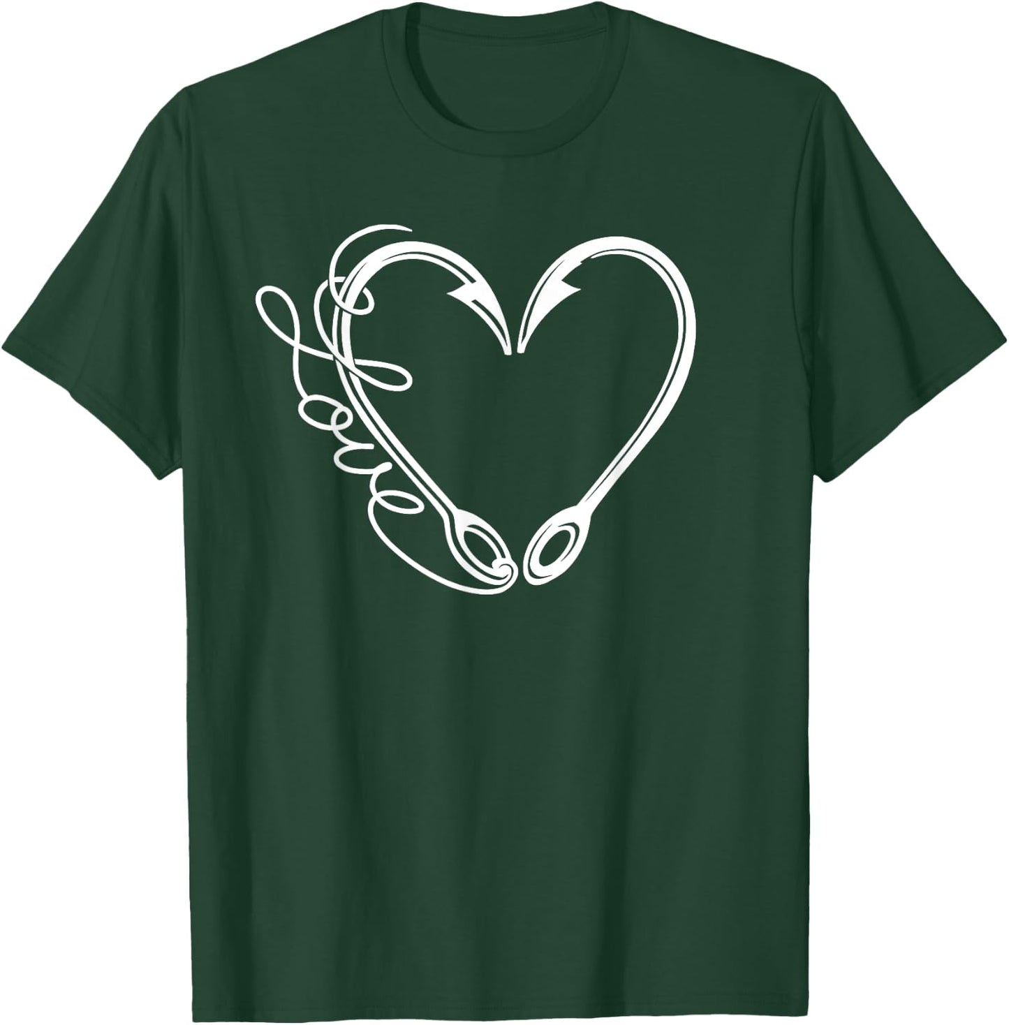 Love Fishing Heart Hooks Line Fisherman Women Men Boys Kids T-Shirt - T-Shirt | Forest