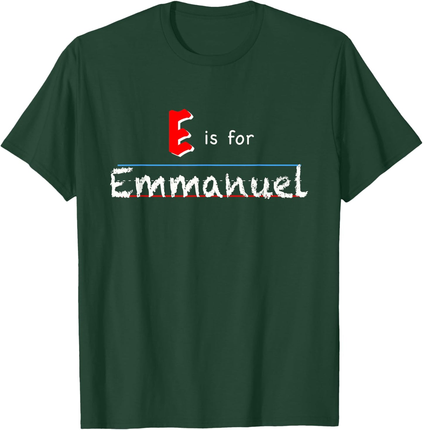 E Is For Emmanuel, boys custom personalized name kids school T-Shirt - T-Shirt | Forest