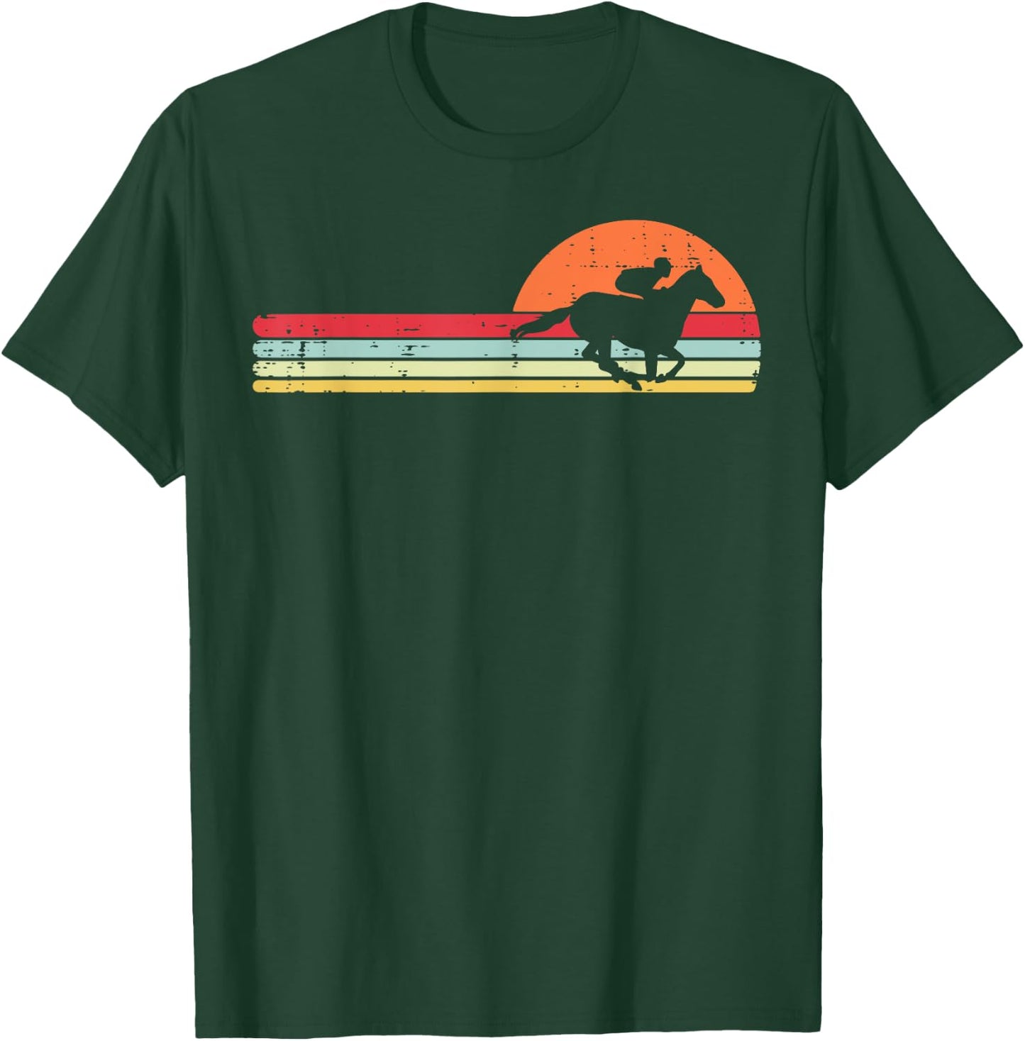 Horse Riding Chest Sunset Retro Racing Equestrian Men Women T-Shirt - T-Shirt | Forest