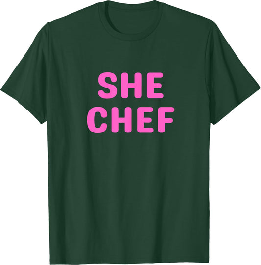 Female, Woman, Chef, Cook in Pink - She Chef T-Shirt - T-Shirt | Forest