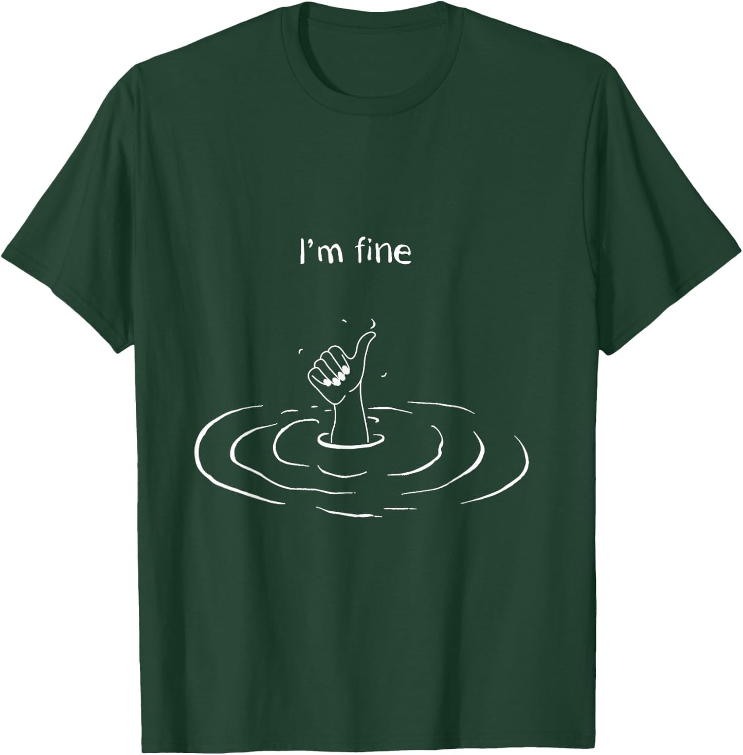 Vintage Retro Funny I'm Fine Hand Sign Funny Art Submerged Under Water , Small, Black T-Shirt - T-Shirt | Forest
