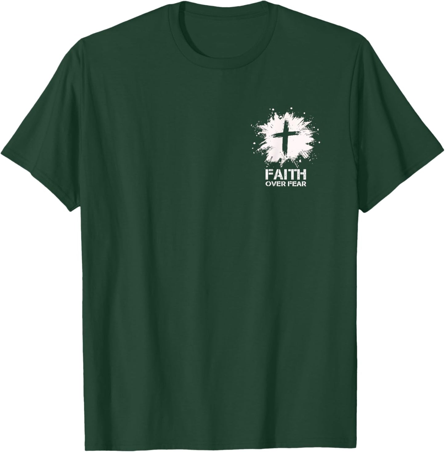 Faith Over Fear Small Cross Christian Minimalist Religious T-Shirt - T-Shirt | Forest