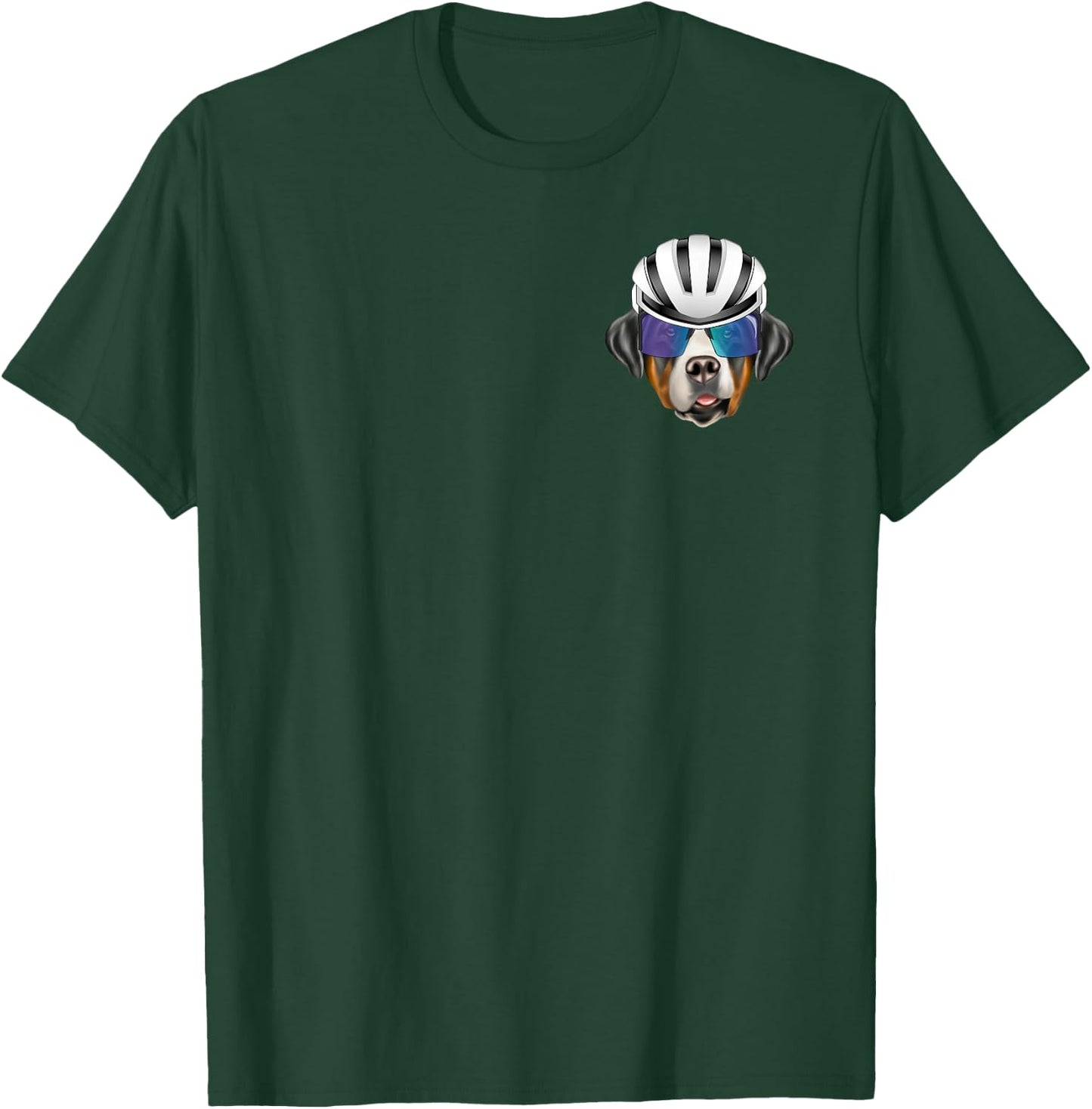 Cyclist Greater Swiss Mountain Dog Bicycle Racing Pocket T-Shirt - T-Shirt | Forest