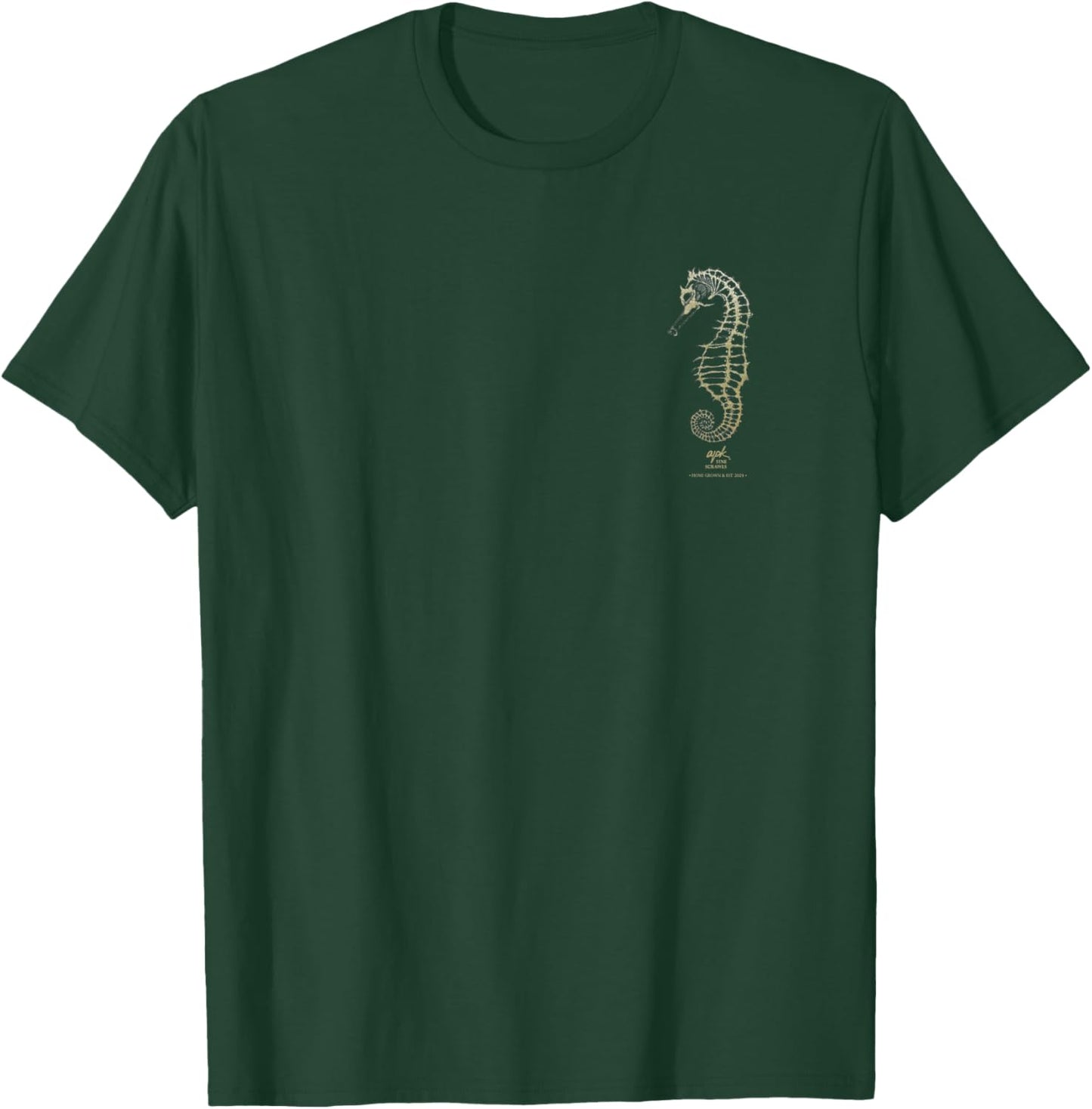 Seahorse Skeleton Art - Front and Back Aquatic Graphic T-Shirt - T-Shirt | Forest
