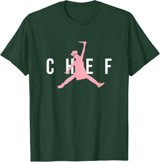 Funny Restaurant Chef - Jumping Chef Knife Woman Pink Logo T-Shirt - T-Shirt | Forest