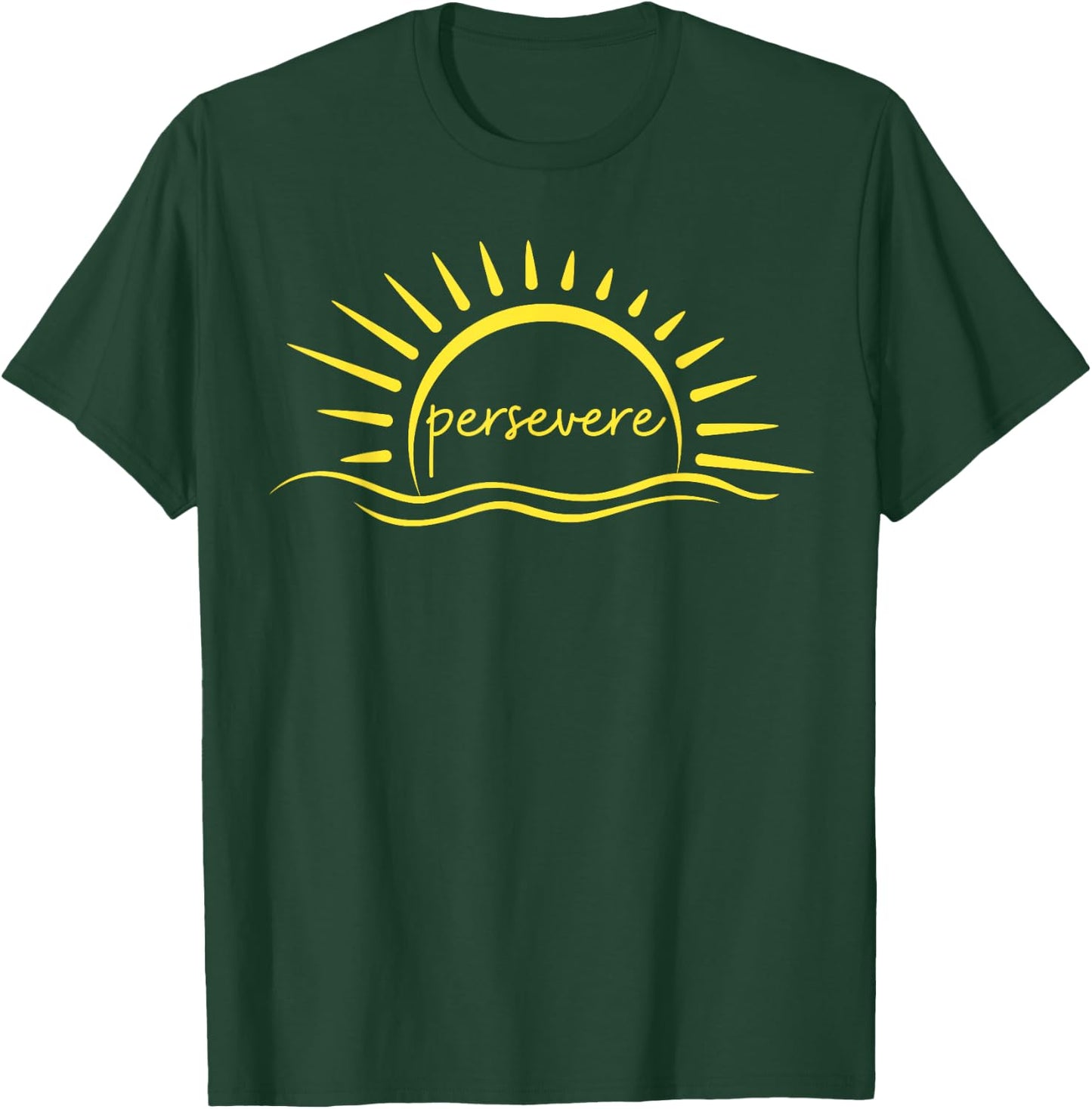 Persevere Sunset Water Inspiration Quote Graphic T-Shirt - T-Shirt | Forest