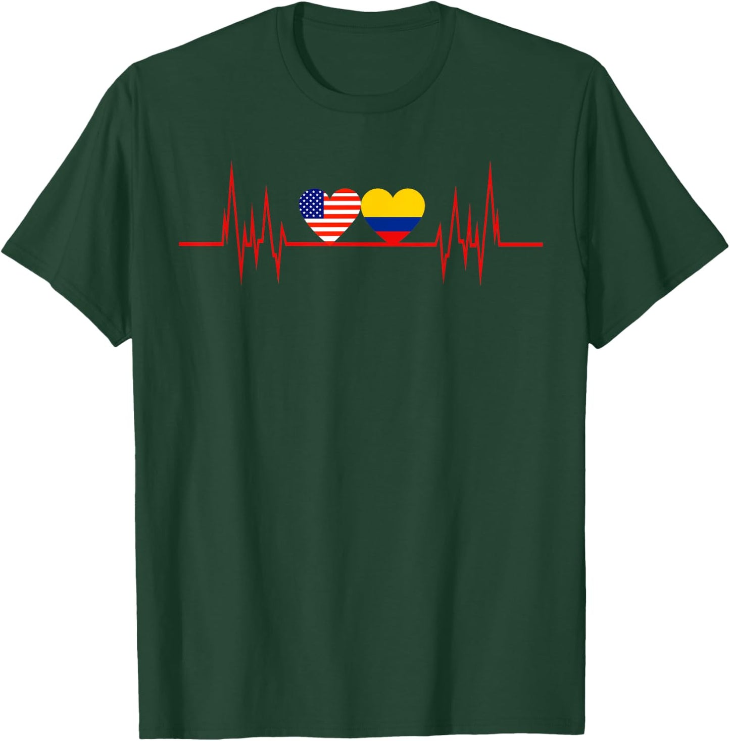 USA Colombia Heartbeat America Colombian Flag Heart T-Shirt - T-Shirt | Forest