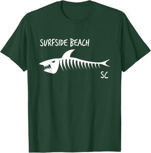 Surfside Beach SC Shark Skeleton White Print Women Kids T-Shirt - T-Shirt | Forest