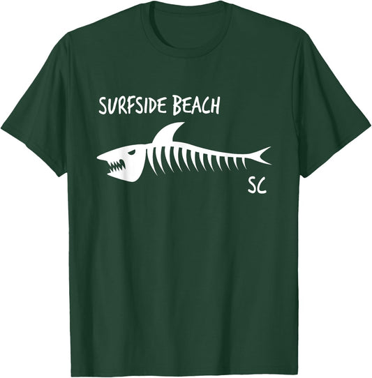 Surfside Beach SC Shark Skeleton White Print Women Kids T-Shirt - T-Shirt | Forest
