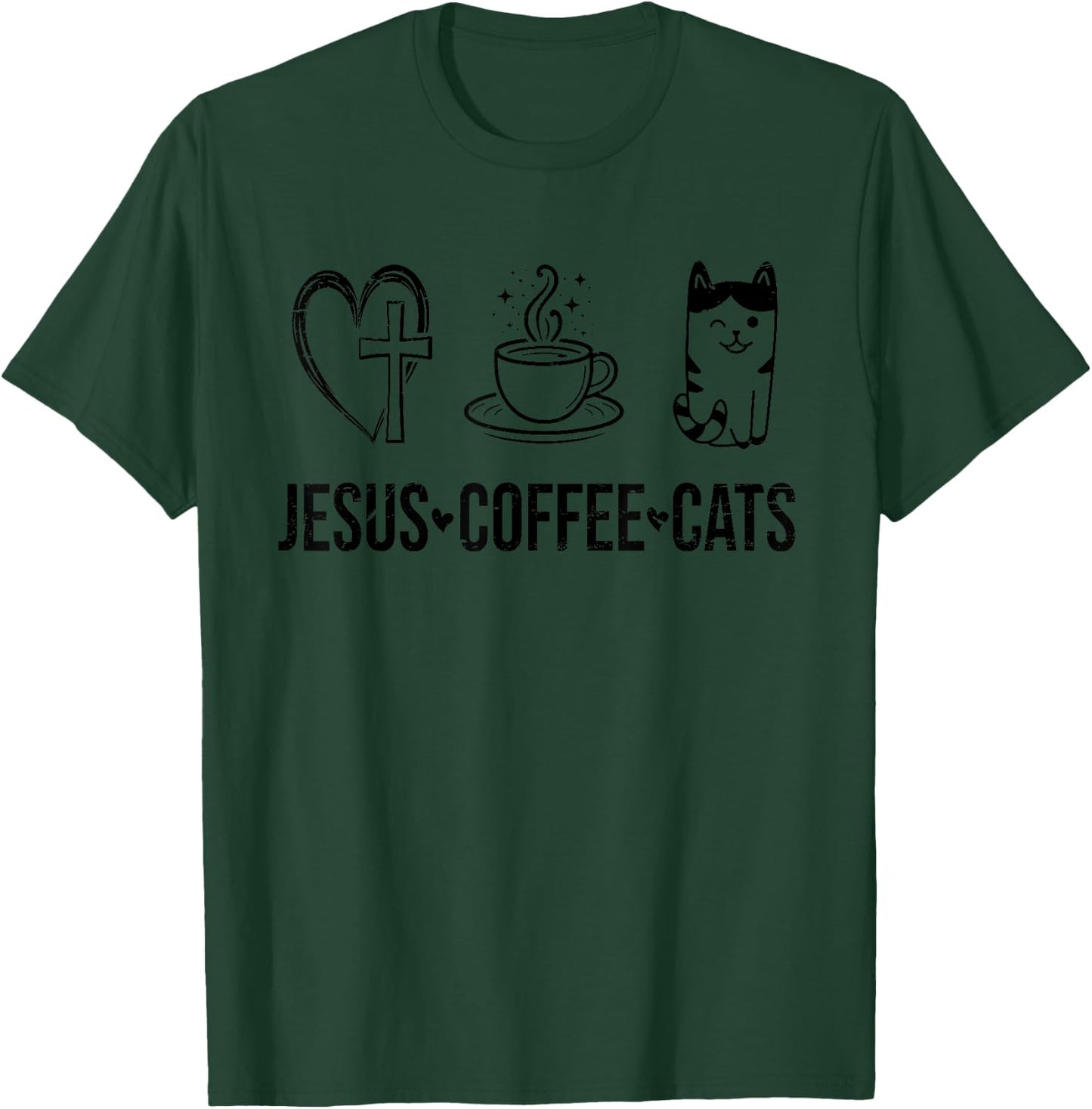 Jesus Coffee Cats Funny Christian Cat Owners Lovers Men Women T-Shirt - T-Shirt | Forest