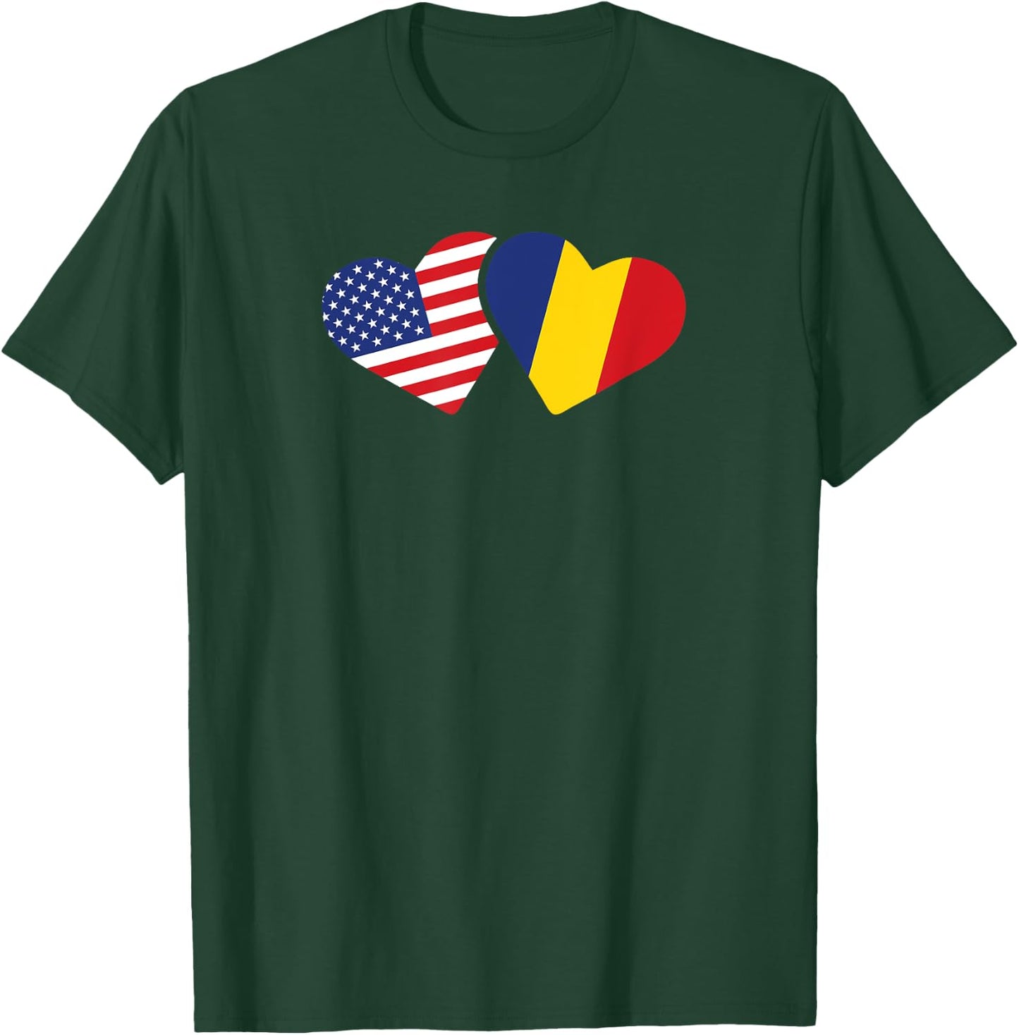 Romania USA Flag T Shirt Heart Romanian Americans Love Cute T-Shirt - T-Shirt | Forest