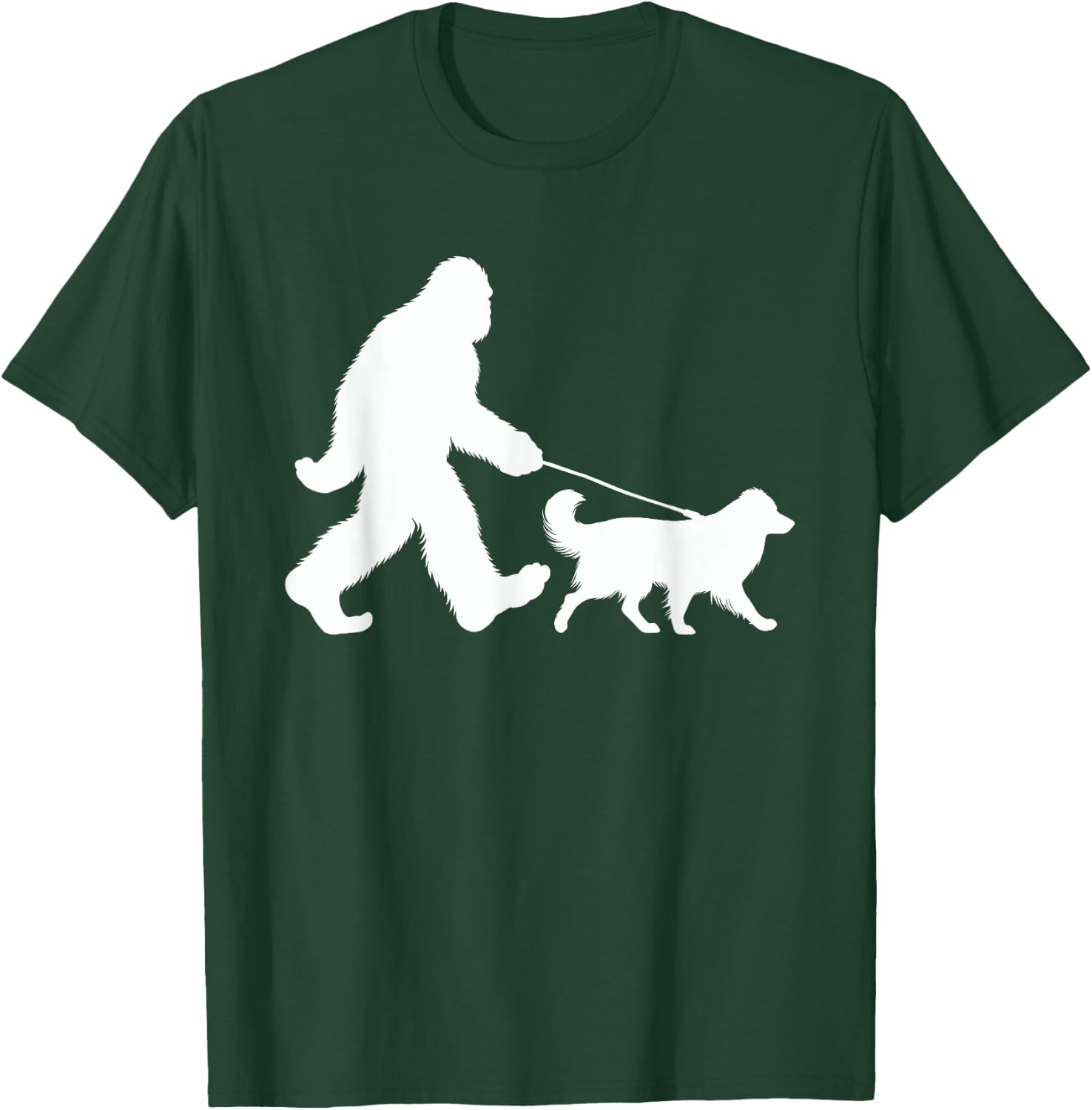 Bigfoot Walking a Dog Funny Australian Shepherd Lovers T-Shirt - T-Shirt | Forest