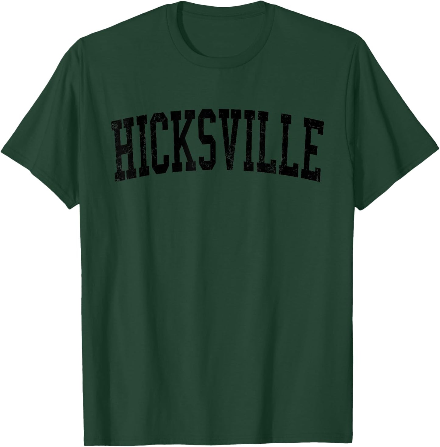 Vintage Hicksville NY Distressed Black Varsity Style T-Shirt - T-Shirt | Forest