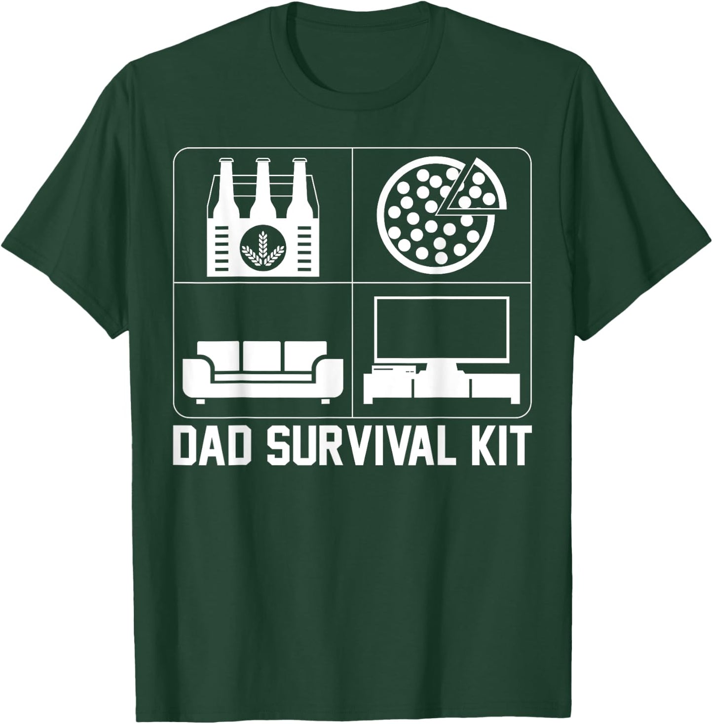 Dad Survival Kit Beer Pizza Couch TV T-Shirt - T-Shirt | Forest