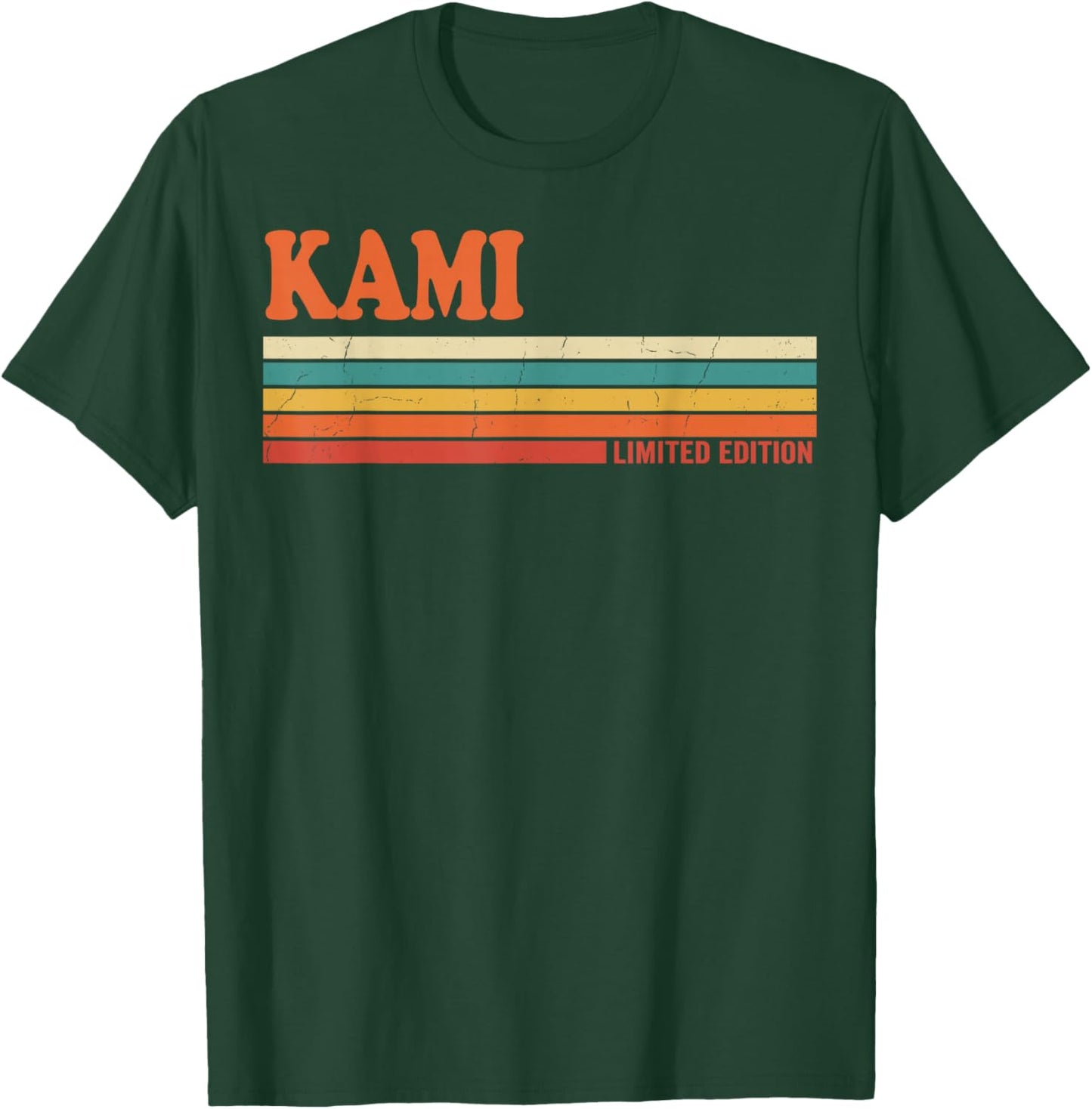 KAMI Retro Personalized First Name Vintage Stripes T-Shirt - T-Shirt | Forest