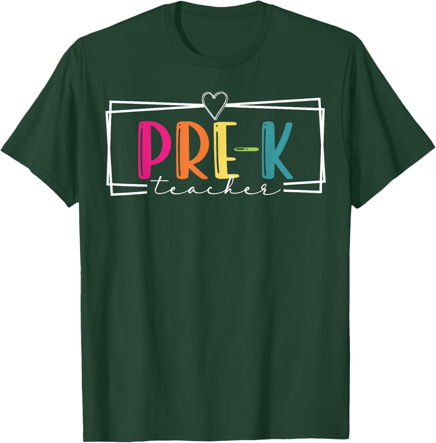 Pre-K Teacher Leopard Boho Rainbow Back To School Pre-K Crew T-Shirt - T-Shirt | Forest