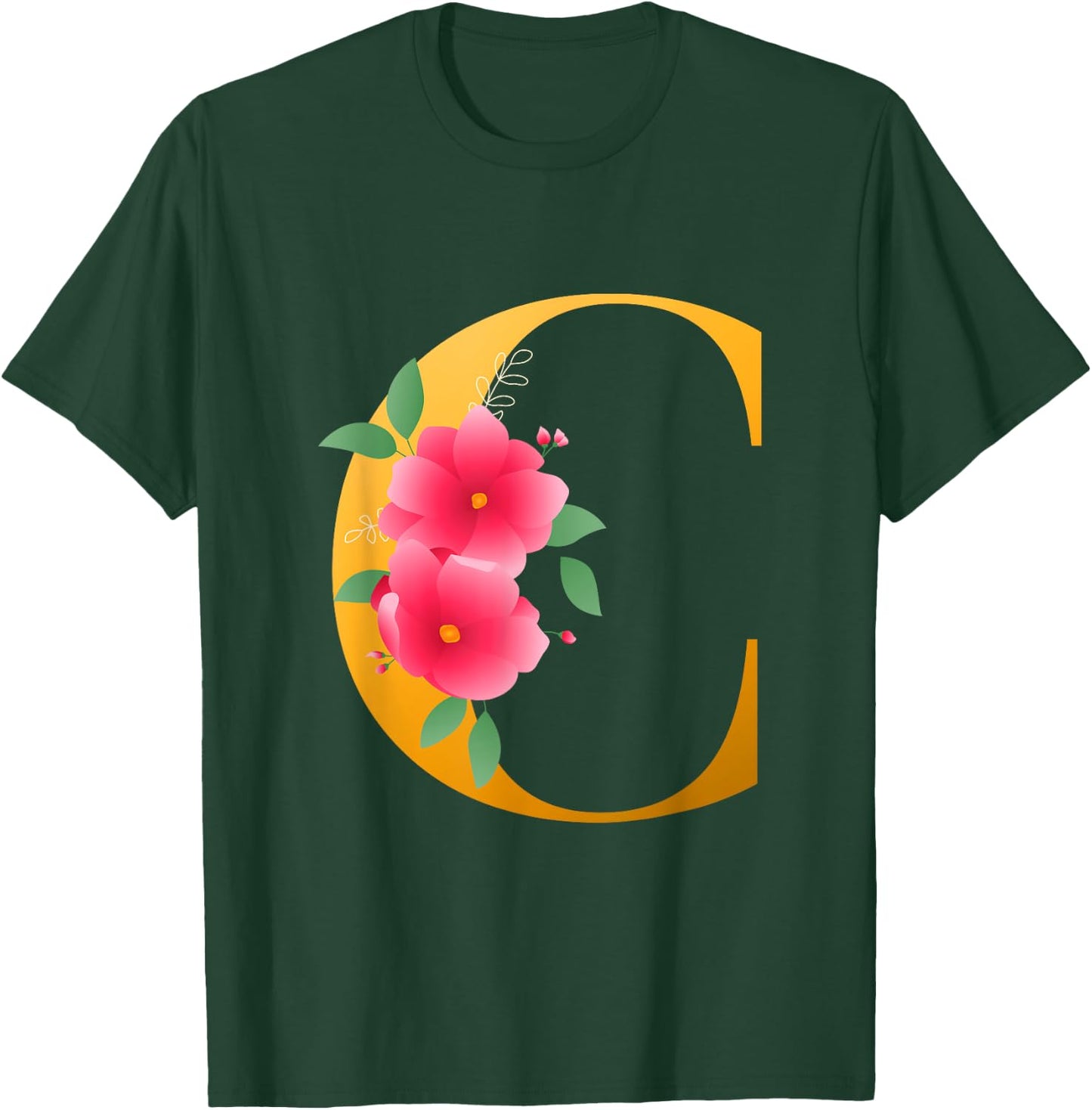 Cool Floral Alphabet Cute Initial Monogram Letter C Graphic T-Shirt - T-Shirt | Forest