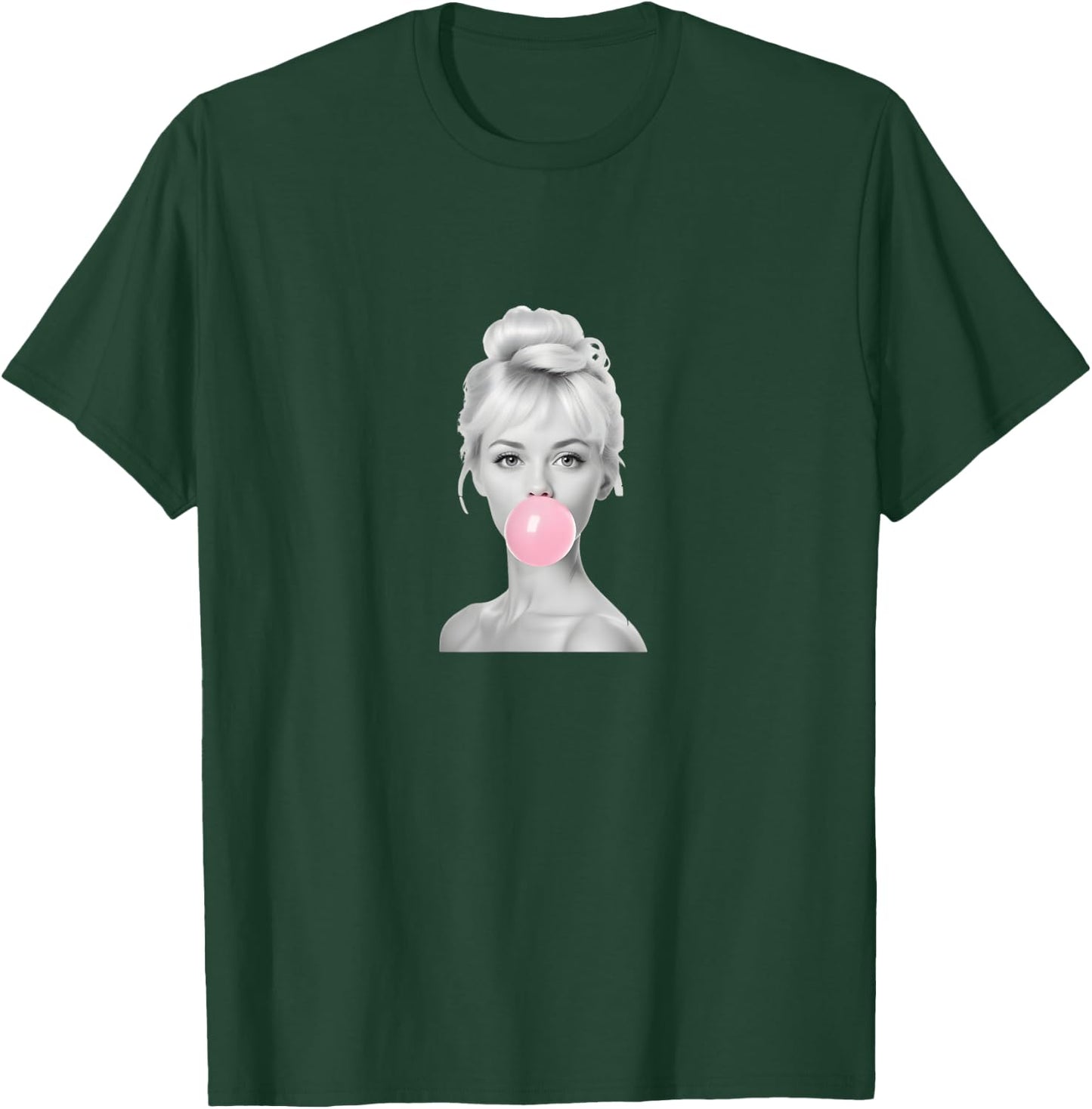 Woman with chewing gum beautiful woman blowing gum bubble T-Shirt - T-Shirt | Forest