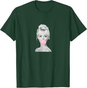 Woman with chewing gum beautiful woman blowing gum bubble T-Shirt - T-Shirt | Forest