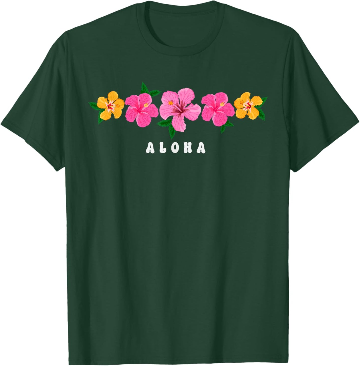 Aloha Hibiscus Flowers Hawaiian Islands Hawaii Surfer T-Shirt - T-Shirt | Forest
