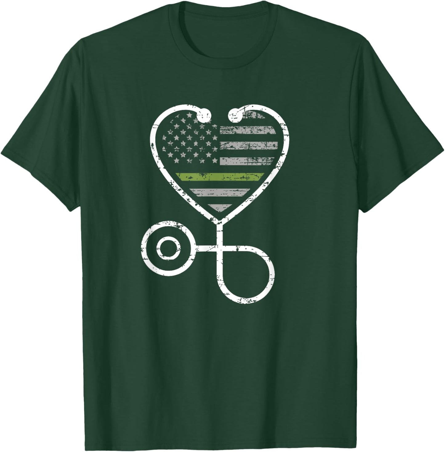 Thin Green Line Stethoscope Heart Military Nurse T-Shirt - T-Shirt | Forest