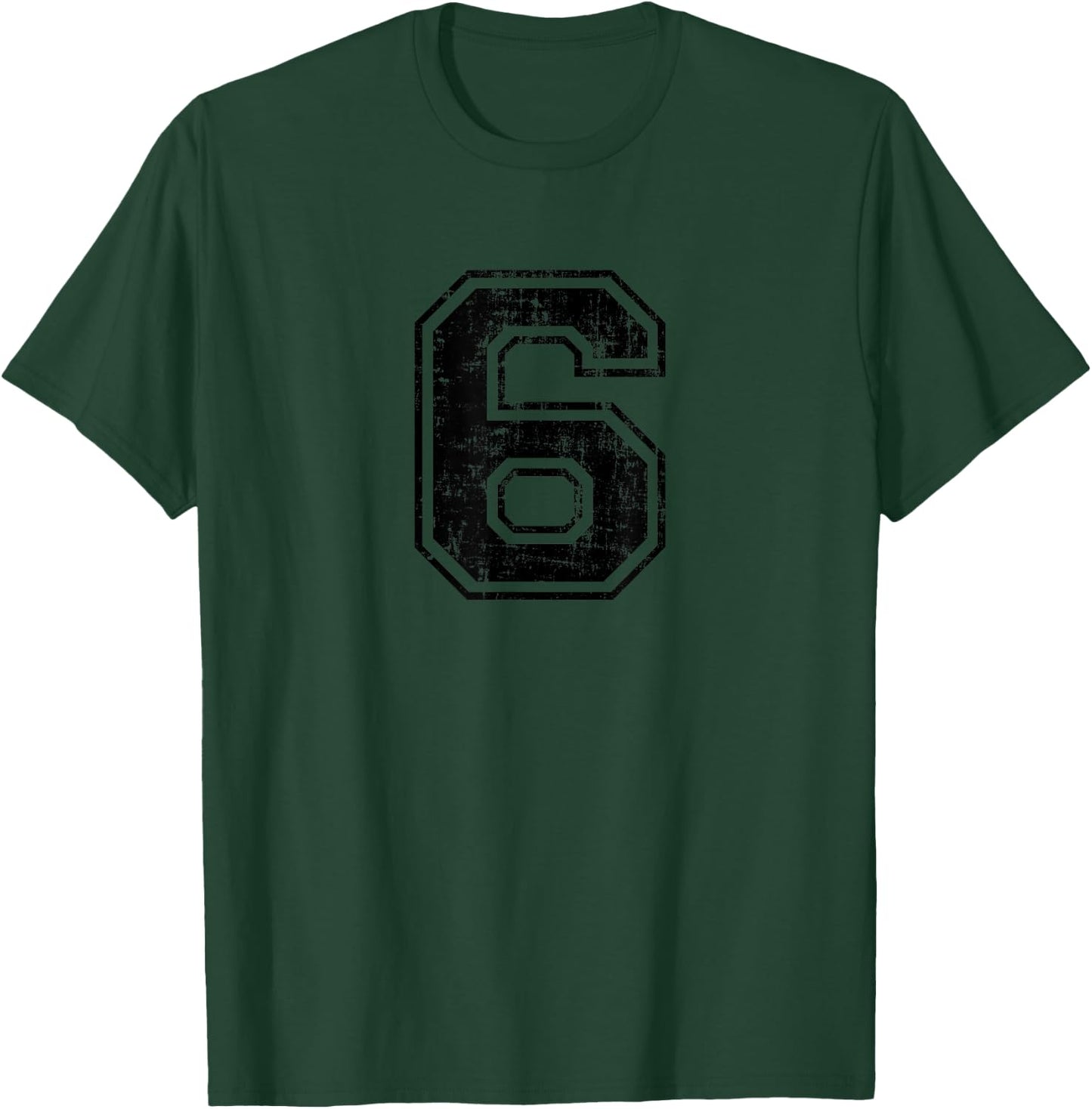Number 6 Six Varsity Distressed Vintage Sport Team Player's T-Shirt - T-Shirt | Forest