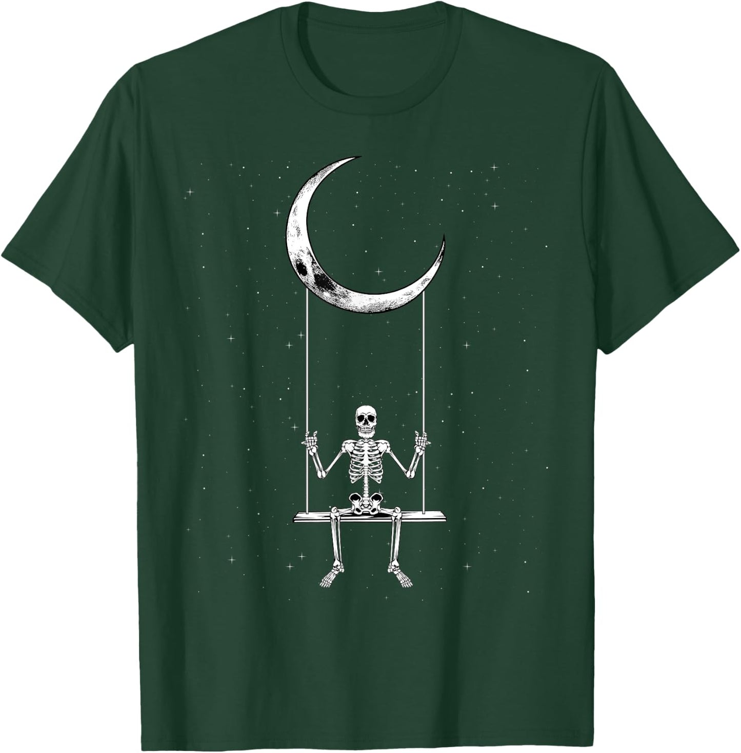 Skeleton On Moon Swing Halloween Rock Concerts Band Design T-Shirt - T-Shirt | Forest