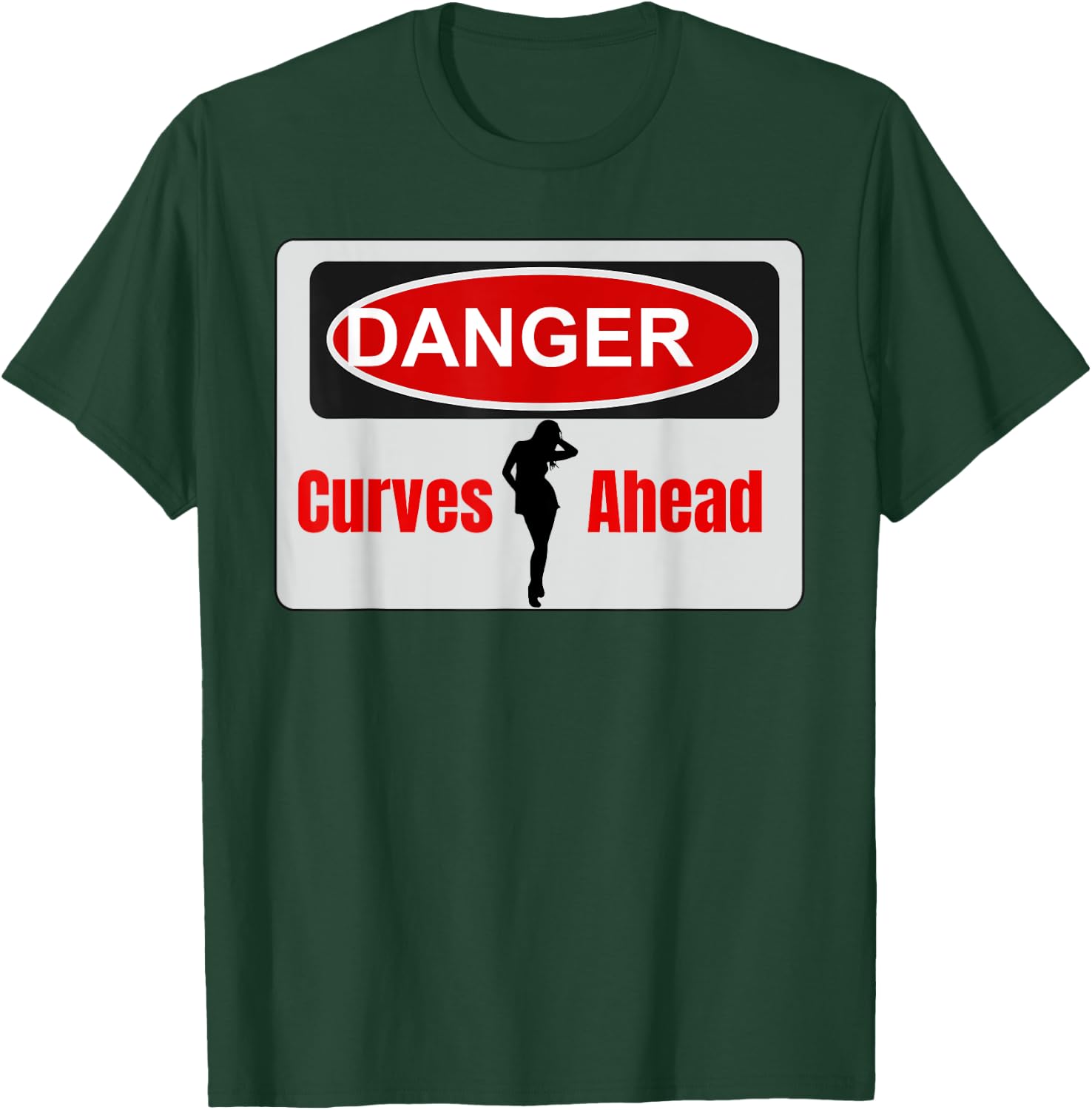 Danger Curves Ahead Female Silhouette T-Shirt - T-Shirt | Forest