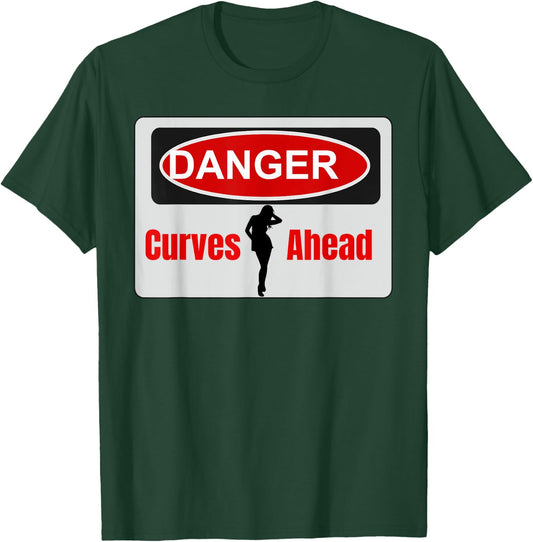Danger Curves Ahead Female Silhouette T-Shirt - T-Shirt | Forest