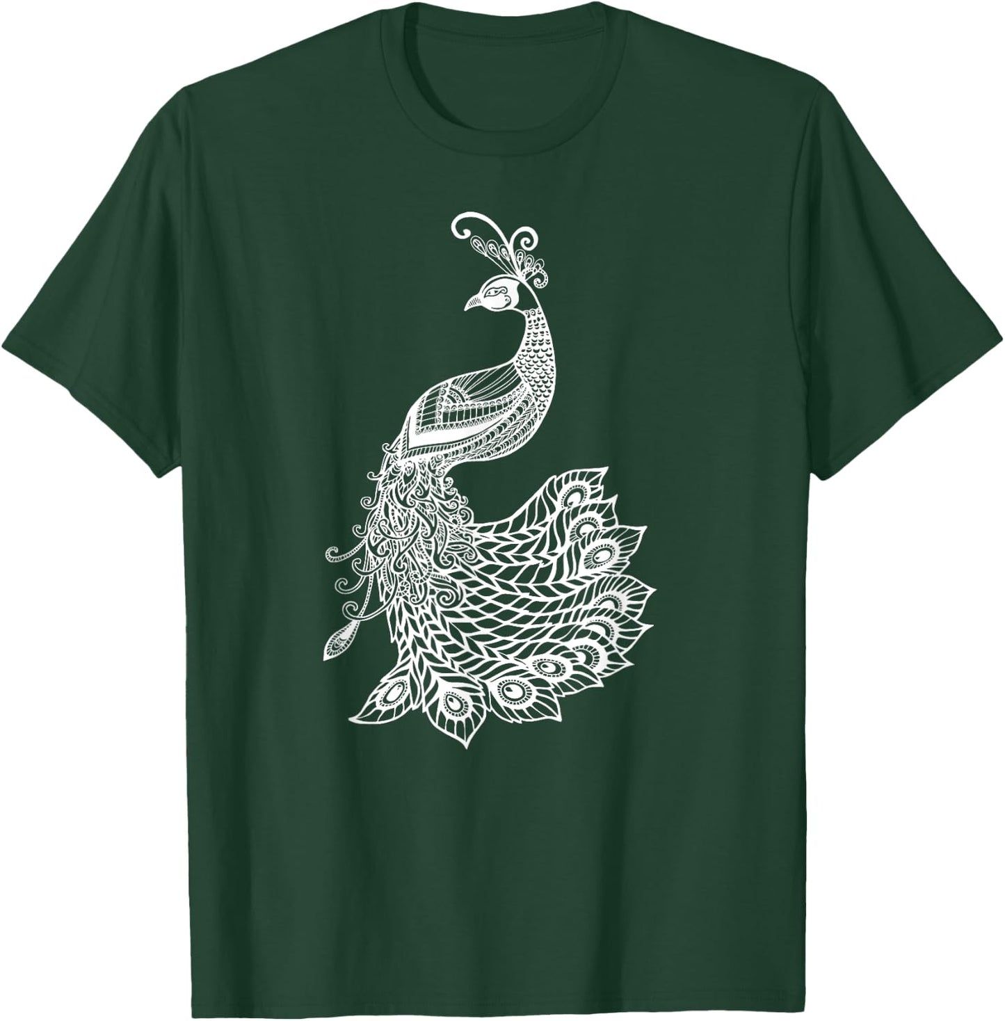 & Girls Beautiful Mandala Art Bird Peacock Lover T-Shirt - T-Shirt | Forest
