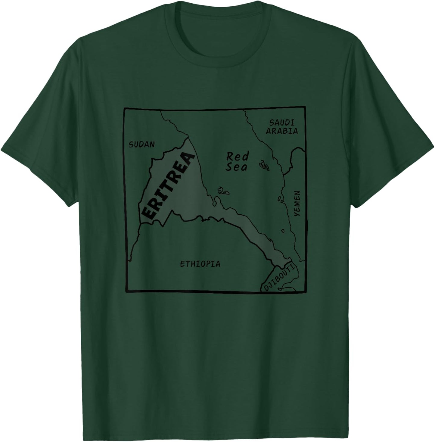 Hand-drawn black line map of Eritrea & neighboring countries T-Shirt - T-Shirt | Forest