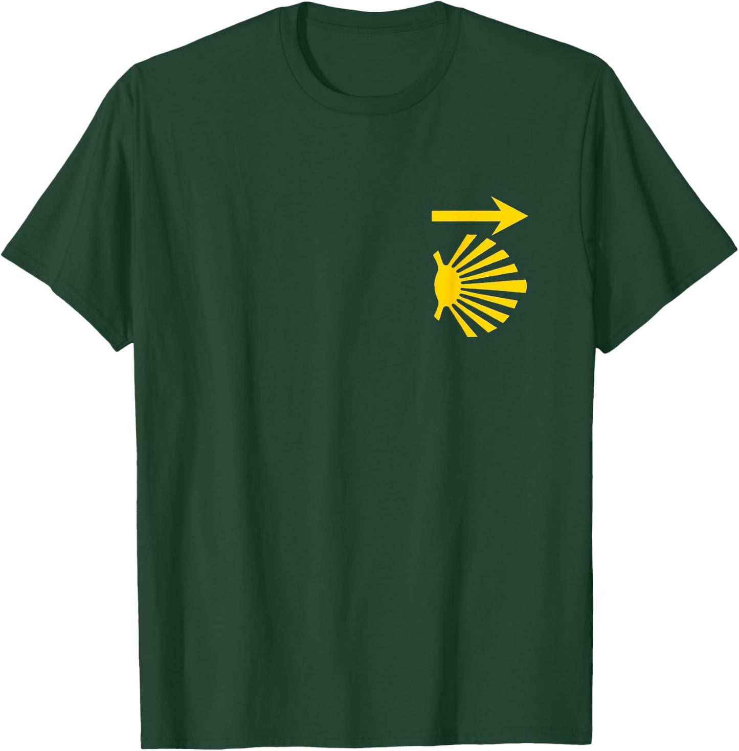 Camino de Santiago Blue Shirt Yellow Scallop Shell Arrow T-Shirt - T-Shirt | Forest