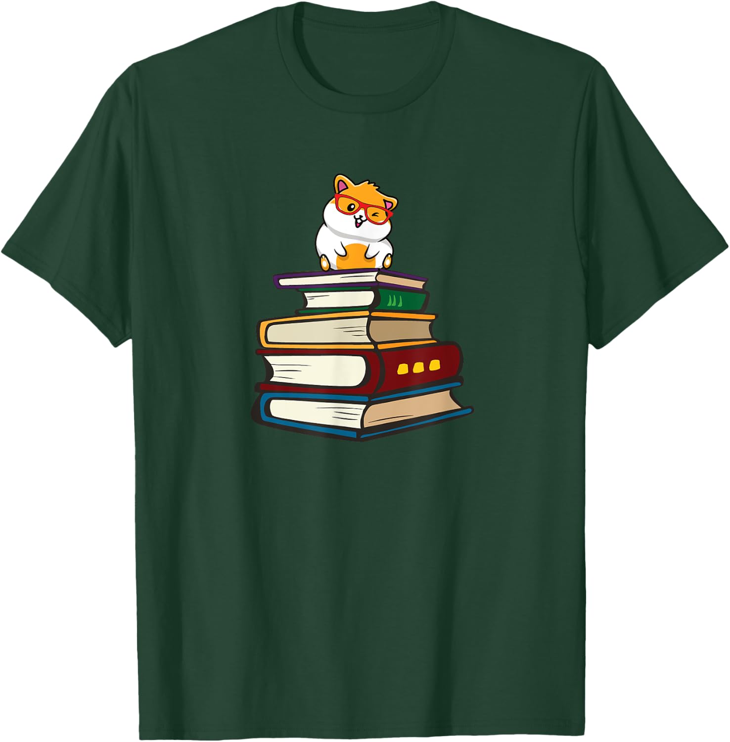 Cute Funny Hipster Glasses Read Books Hamster Lover T-Shirt - T-Shirt | Forest