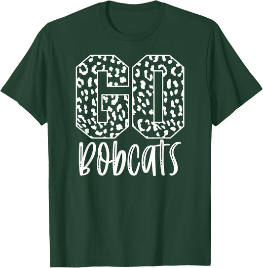 Bobcats Team Mascot School Spirit Game Night Leopard Print T-Shirt - T-Shirt | Forest
