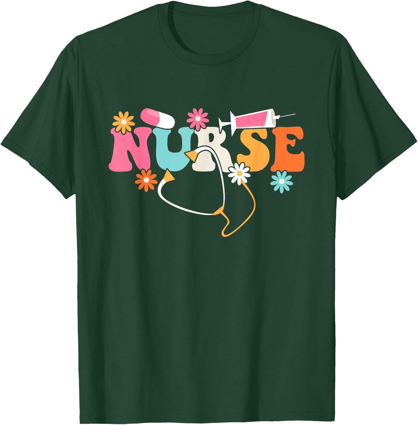 Nurse - Cute Retro Groovy Nurse Flower Nursing T-Shirt - T-Shirt | Forest