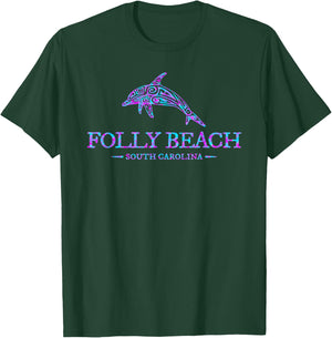 Folly Beach South Carolina Dolphin Boys Girls Souvenir T-Shirt - T-Shirt | Forest