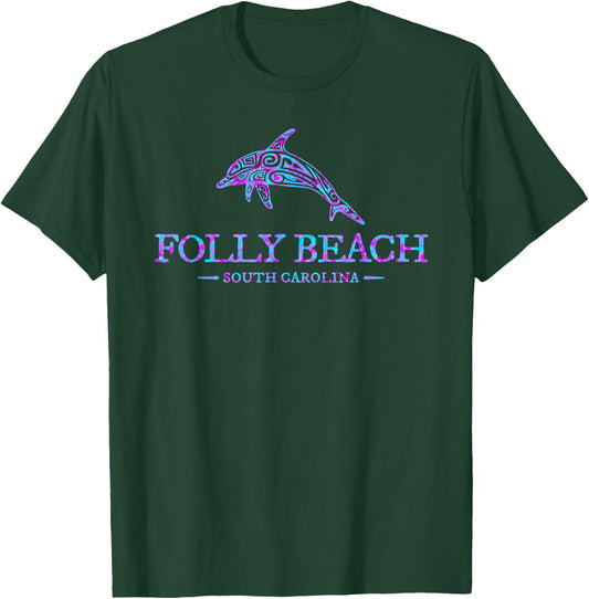 Folly Beach South Carolina Dolphin Boys Girls Souvenir T-Shirt - T-Shirt | Forest