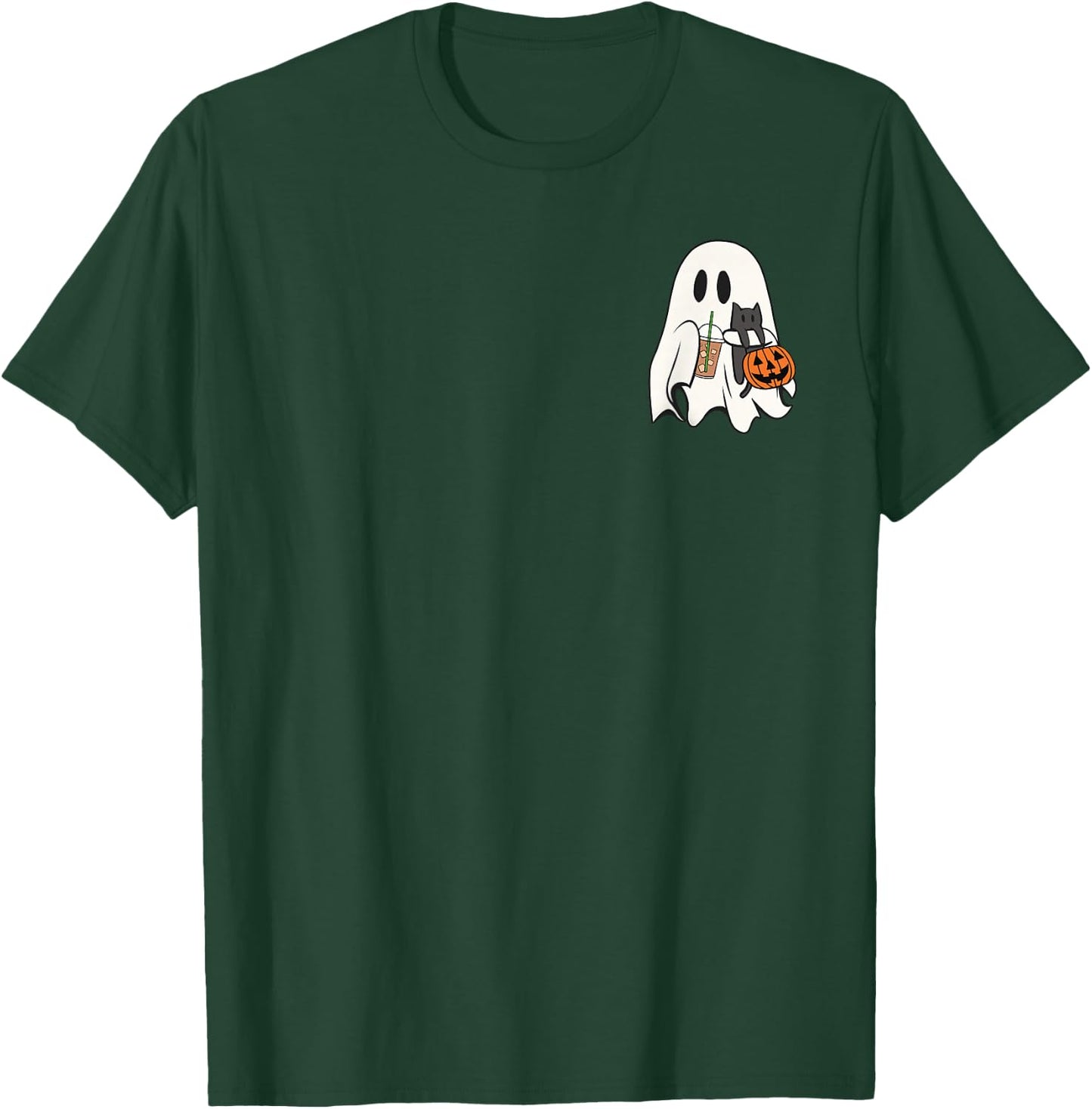 Cute Ghost Cat Iced Coffee Spooky Season Halloween Costume T-Shirt - T-Shirt | Forest